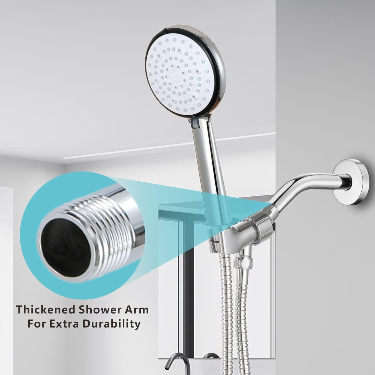 Chrome 10 in Wall Mounted Shower Arm with Flange, Made of 304 Stainless Steel