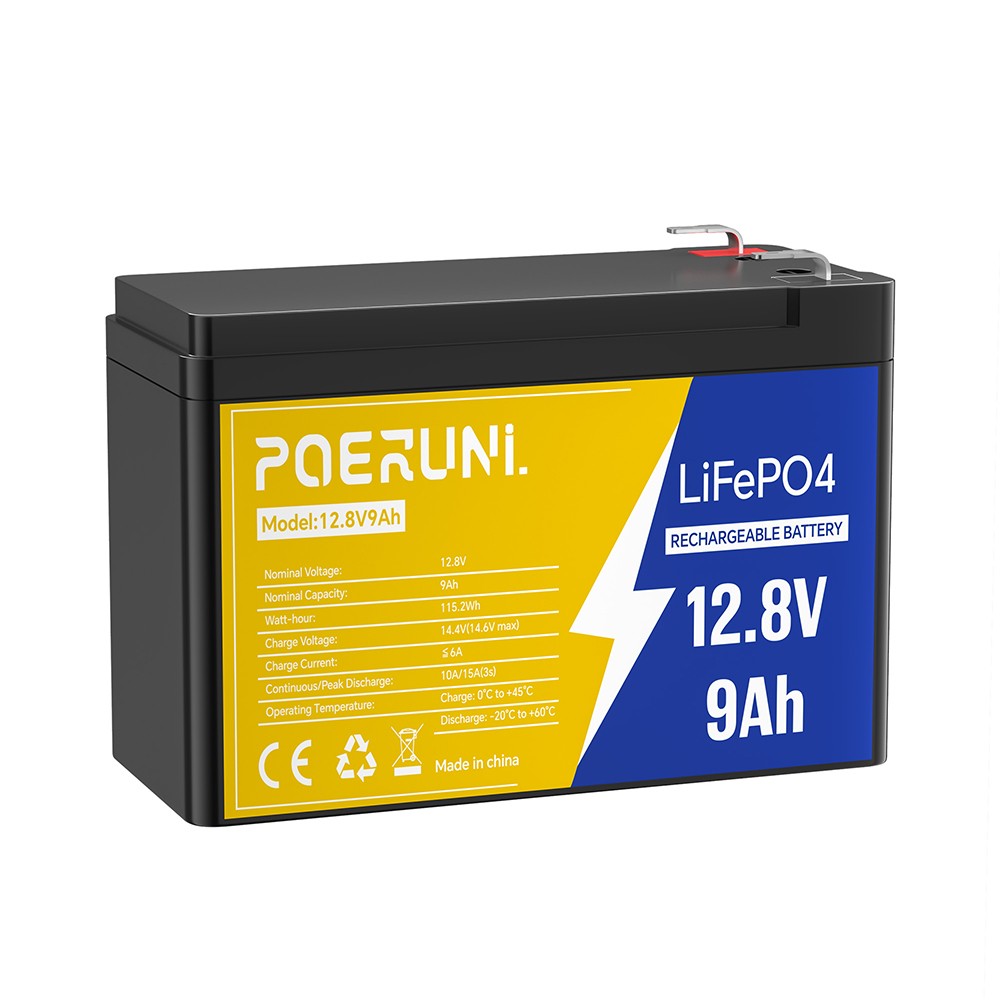 9Ah 12V Lithium LiFePO4 Battery Built-in BMS Deep 5000+ Cycle For RV Solar Power