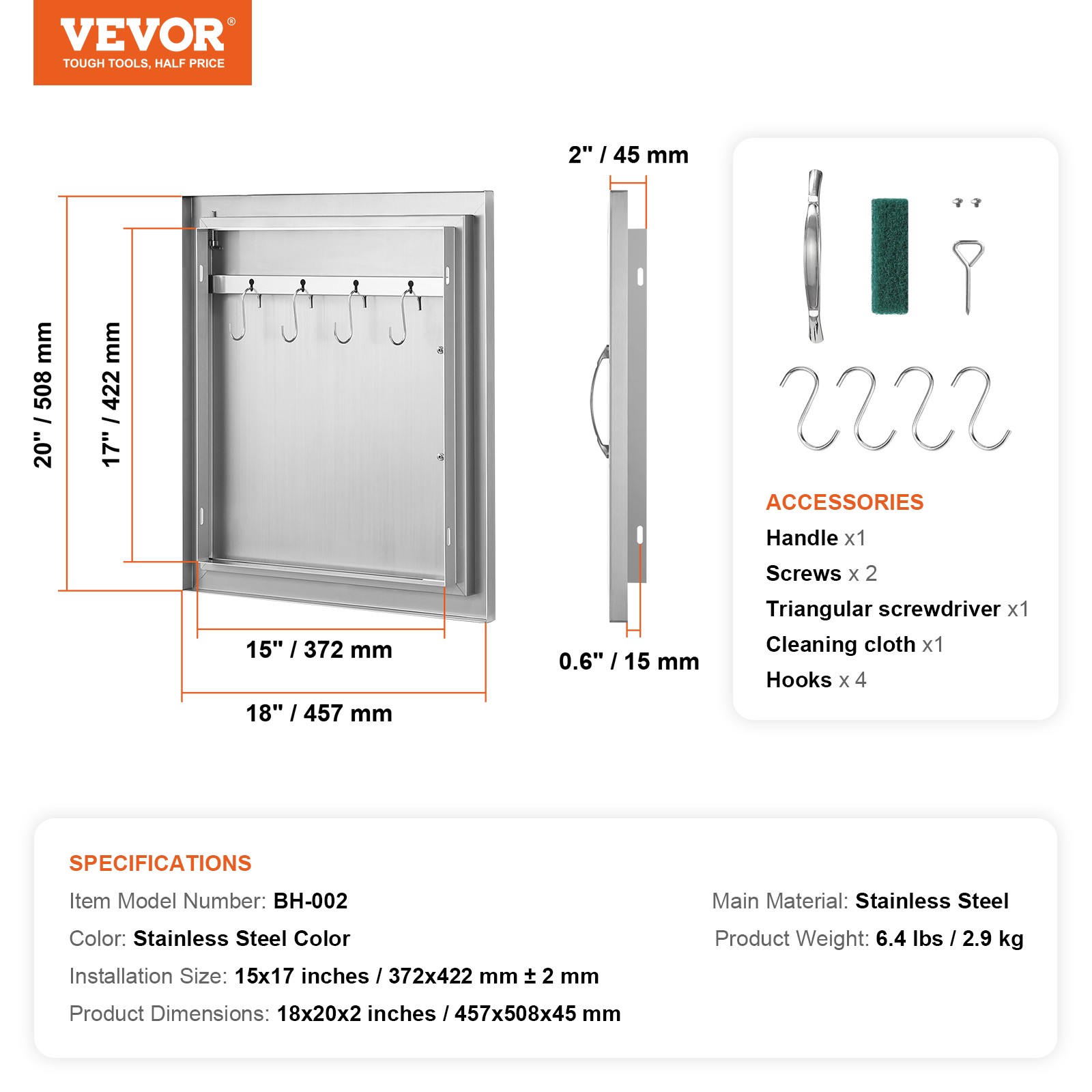 VEVOR 18×20 Inch BBQ Island Access Door Outdoor Kitchen Door Stainless Steel