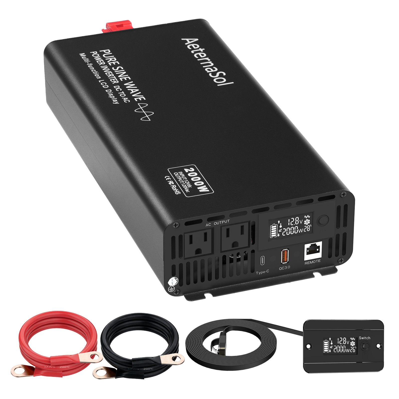 12V DC to 110V 120V AC Power Inverters 1000W 1500W 2000W Watt Pure Sine Wave