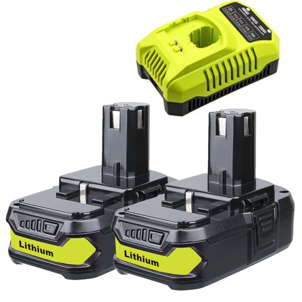18V Power Tool Charger with Lithium Batteries for Ryobi One Ryobi P102 , 2 Pack