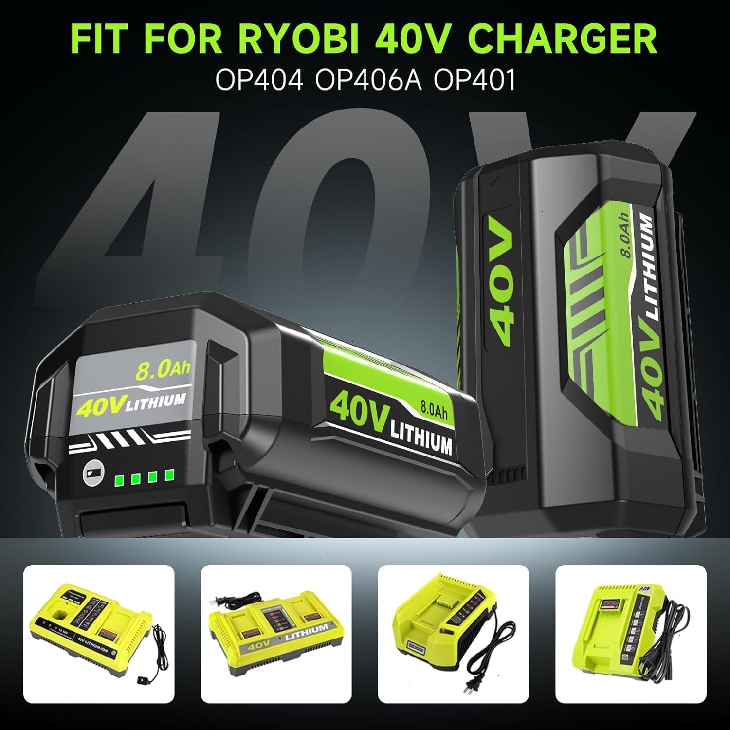40V 8.0Ah Battery for Ryobi 40 Volt Lithium OP4050 OP40602 OP40261 OP4060 OP4030