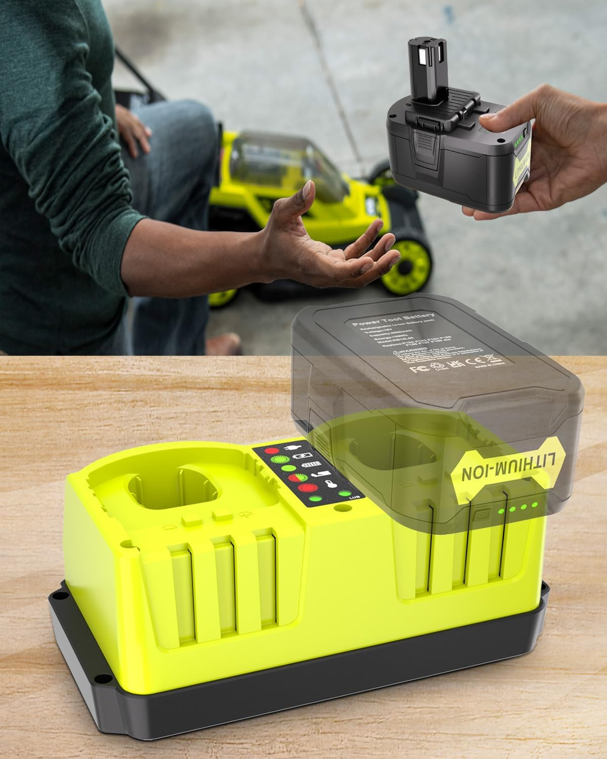 2-Port Fast Charger for Ryobi 18V Battery P108 P197 – Replaces P117 P118 P119 US
