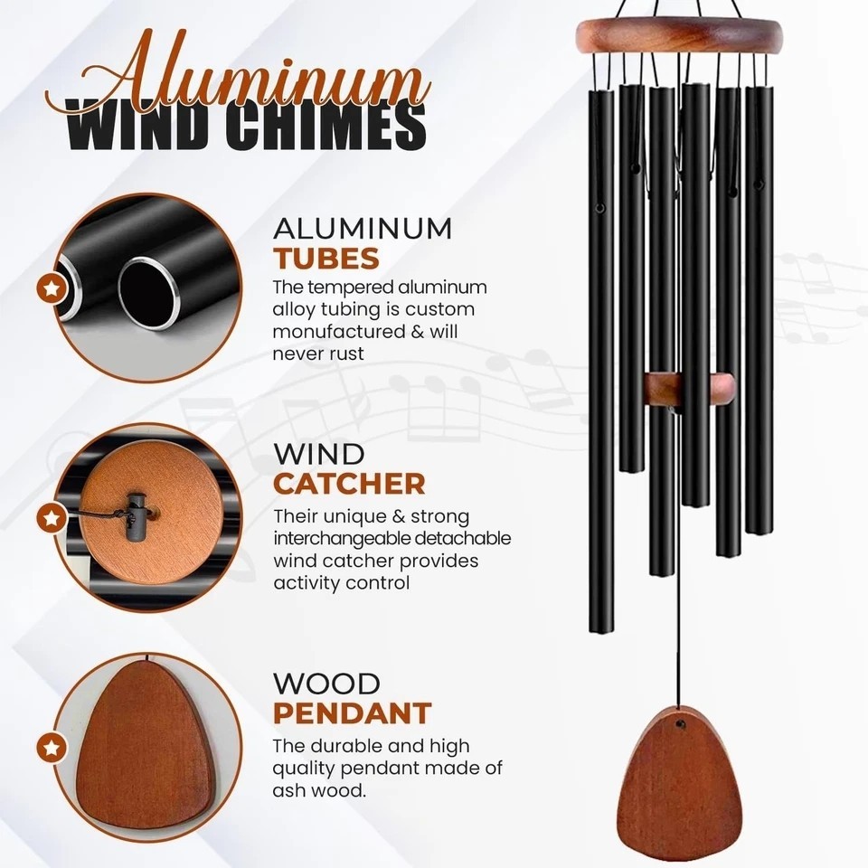 Large Deep Resonance Serenity Wind Chimes Metal Deep Tone Outdoor Home Decor US