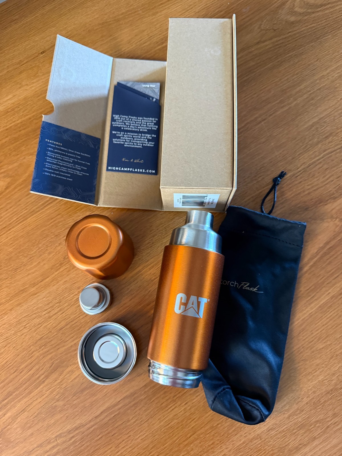 High Camp Torch Flask, Copper Color Exterior, 6oz, Magnetic 2-piece, Brand New