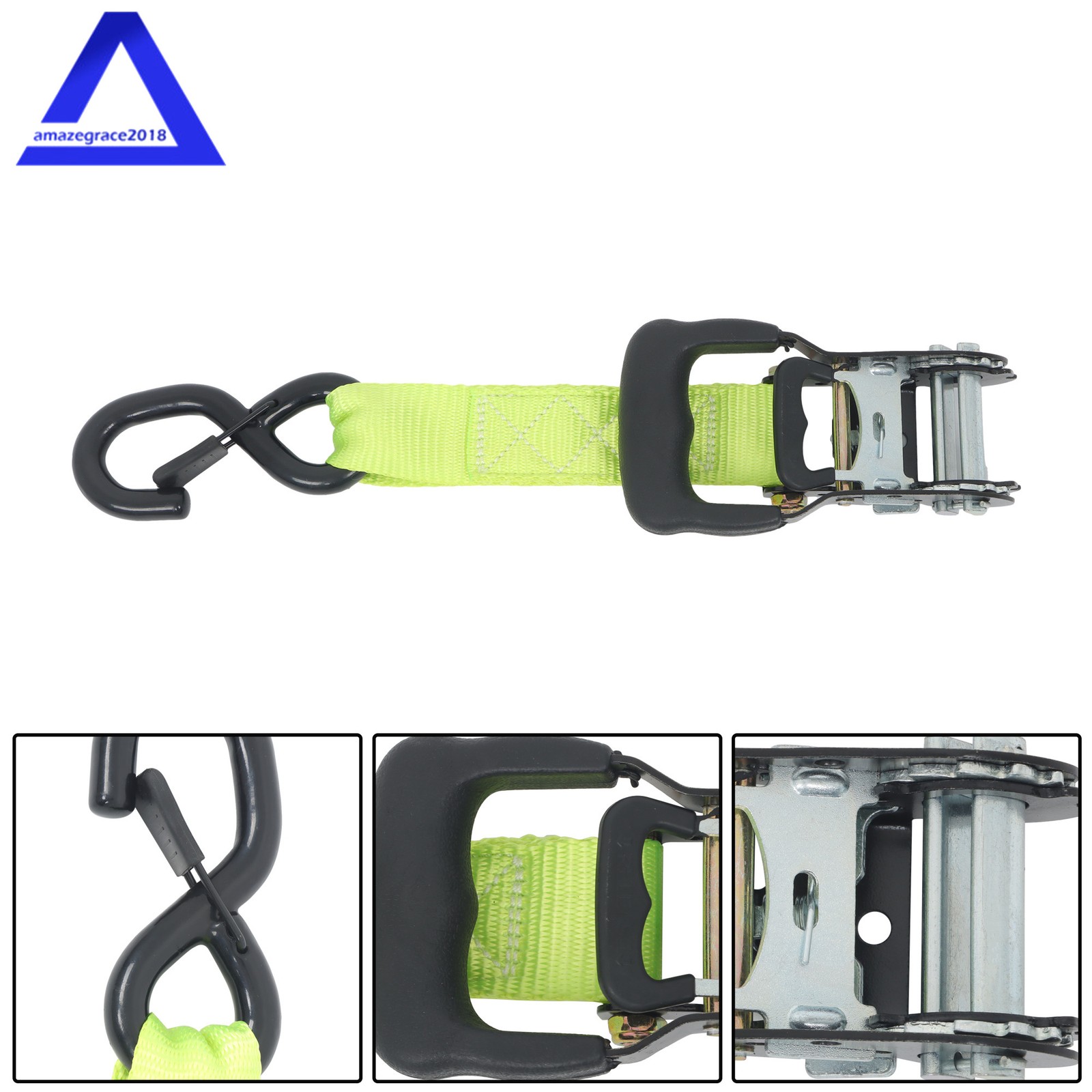 4Pack 1.6″ × 8 Feet Heavy Duty Tie Downs 5208Lbs Ratchet Straps W/ S Hook Green