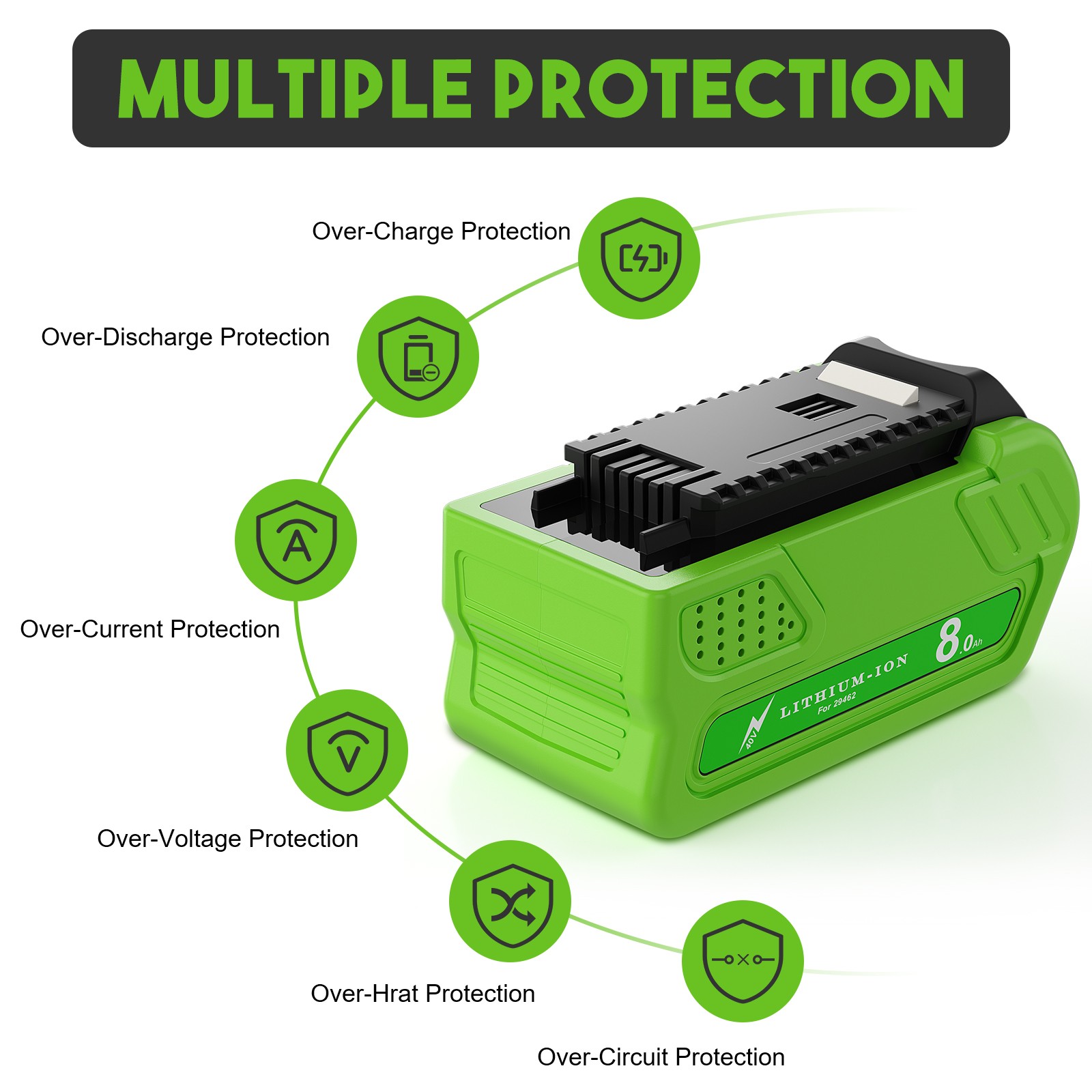 Battery For Greenworks G-MAX Lithium Battery 29472 29462 29252 40V 8000mAh 8.0Ah