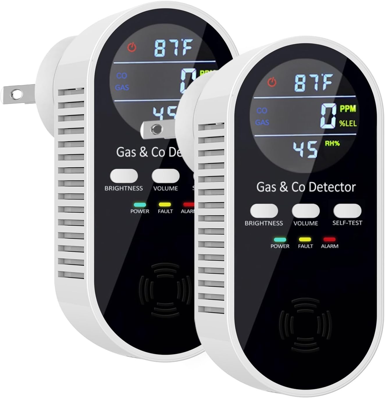 5 in 1 Carbon Monoxide Temp Humidity & Gas Detector Alarm KH168 Plug In 2PC