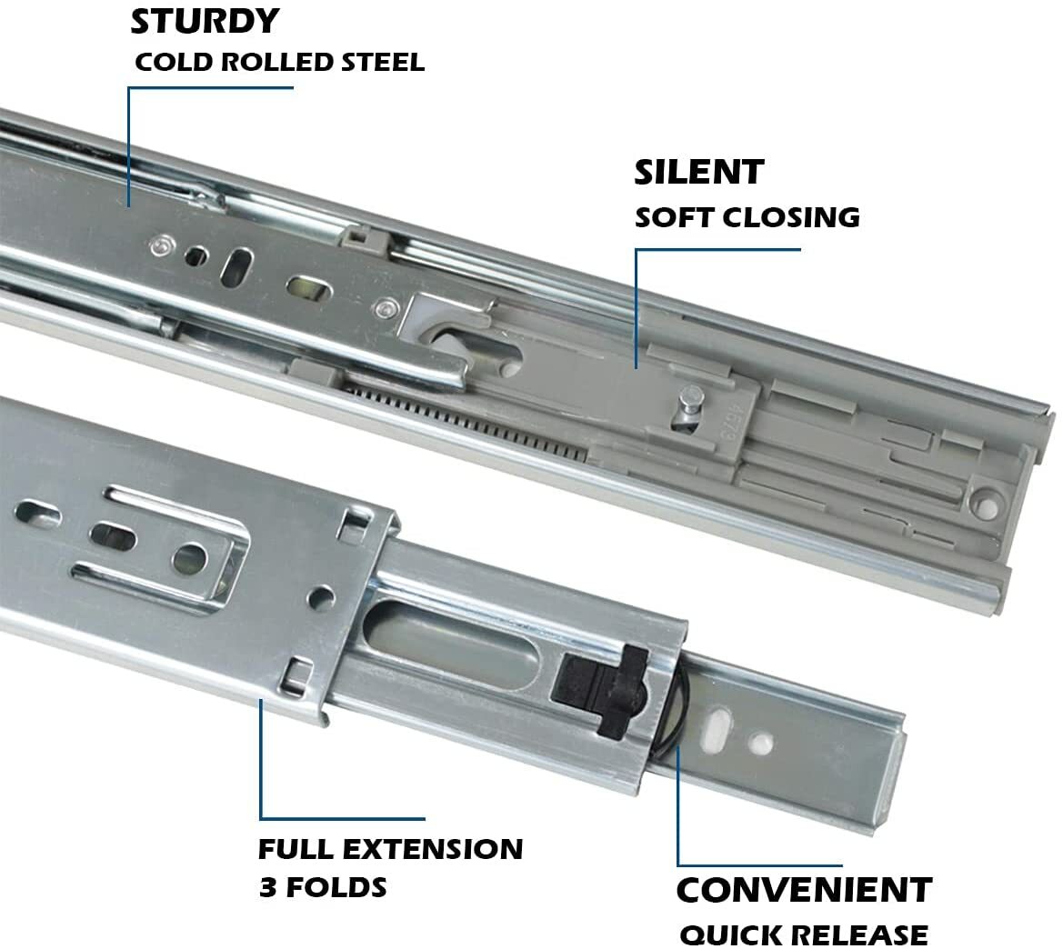 12-22In Soft Close Full Extension Drawer Slides Rear Mount Ball Bearing+Brackets