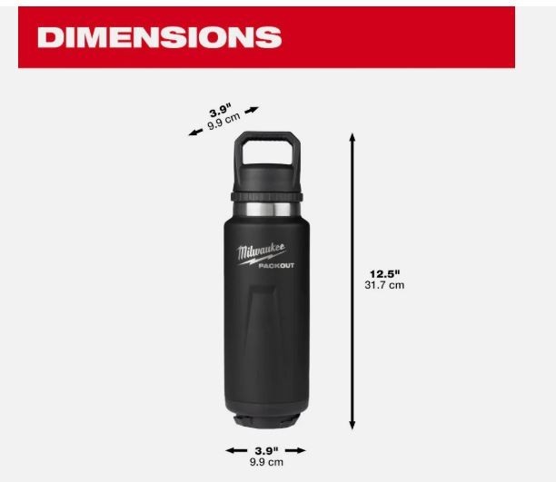 Milwaukee PACKOUT 36oz Insulated Bottle with Chug Lid Black 48-22-8397B New