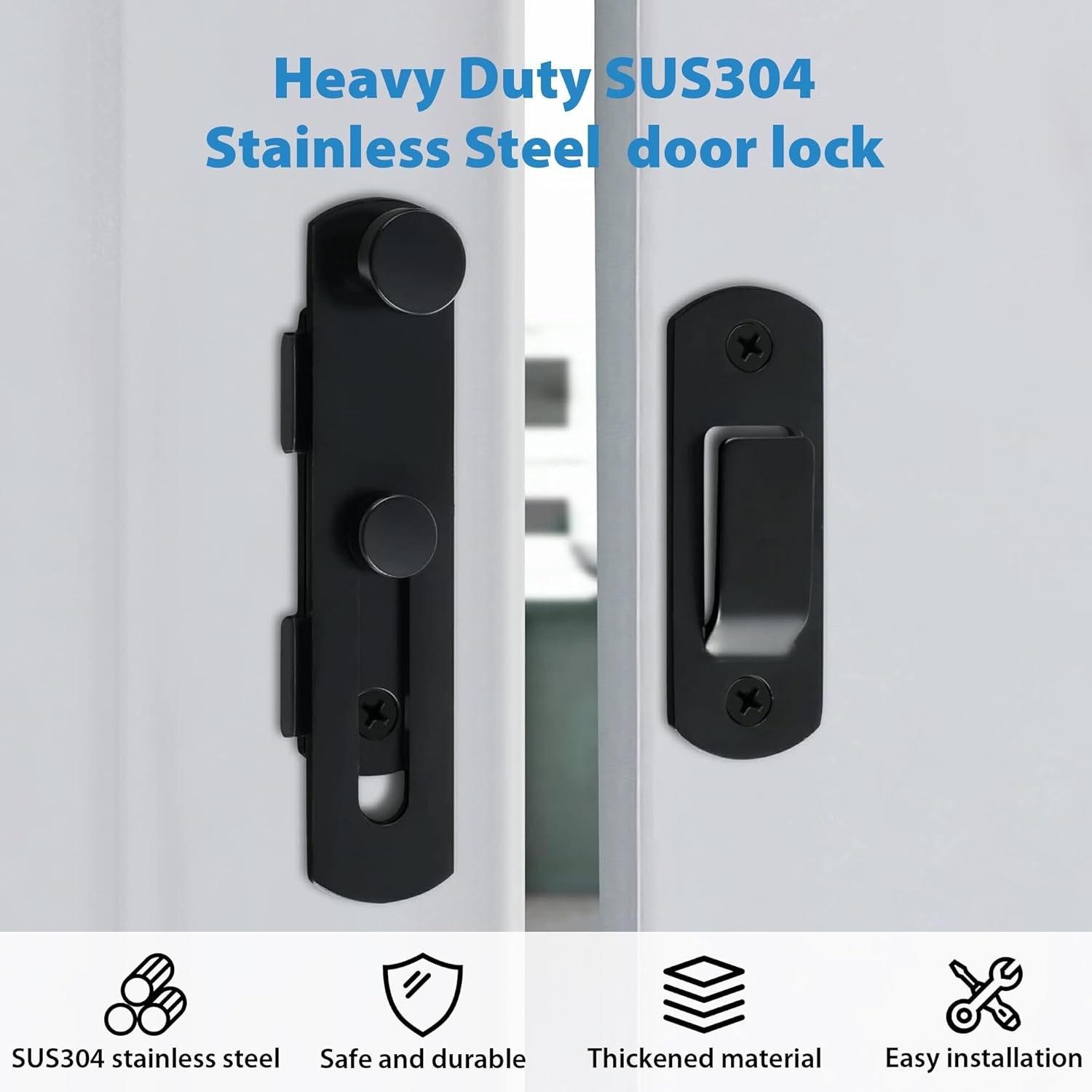 2PCS Heavy Duty Barn Door Lock 180°Flip Sliding Latch Lock Stainless Steel Matte