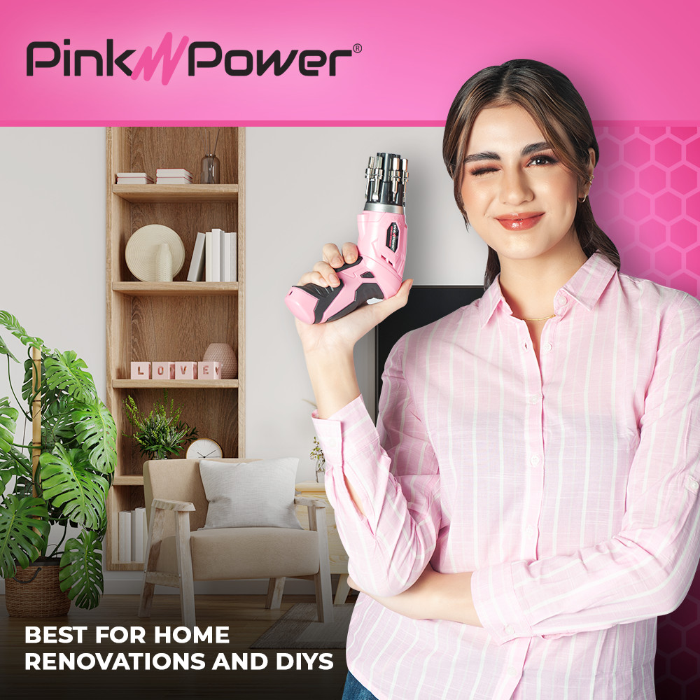 Cordless Electric Screwdriver Set–4V Pink Rechargeable Handy Tool with LED, Bits