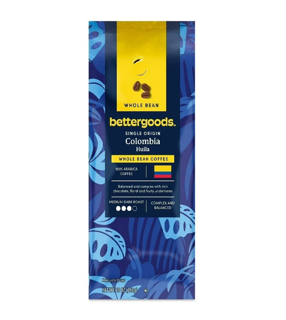 bettergoods Single Origin Colombia Whole Bean Coffee, Medium Dark Roast, 10 Oz..