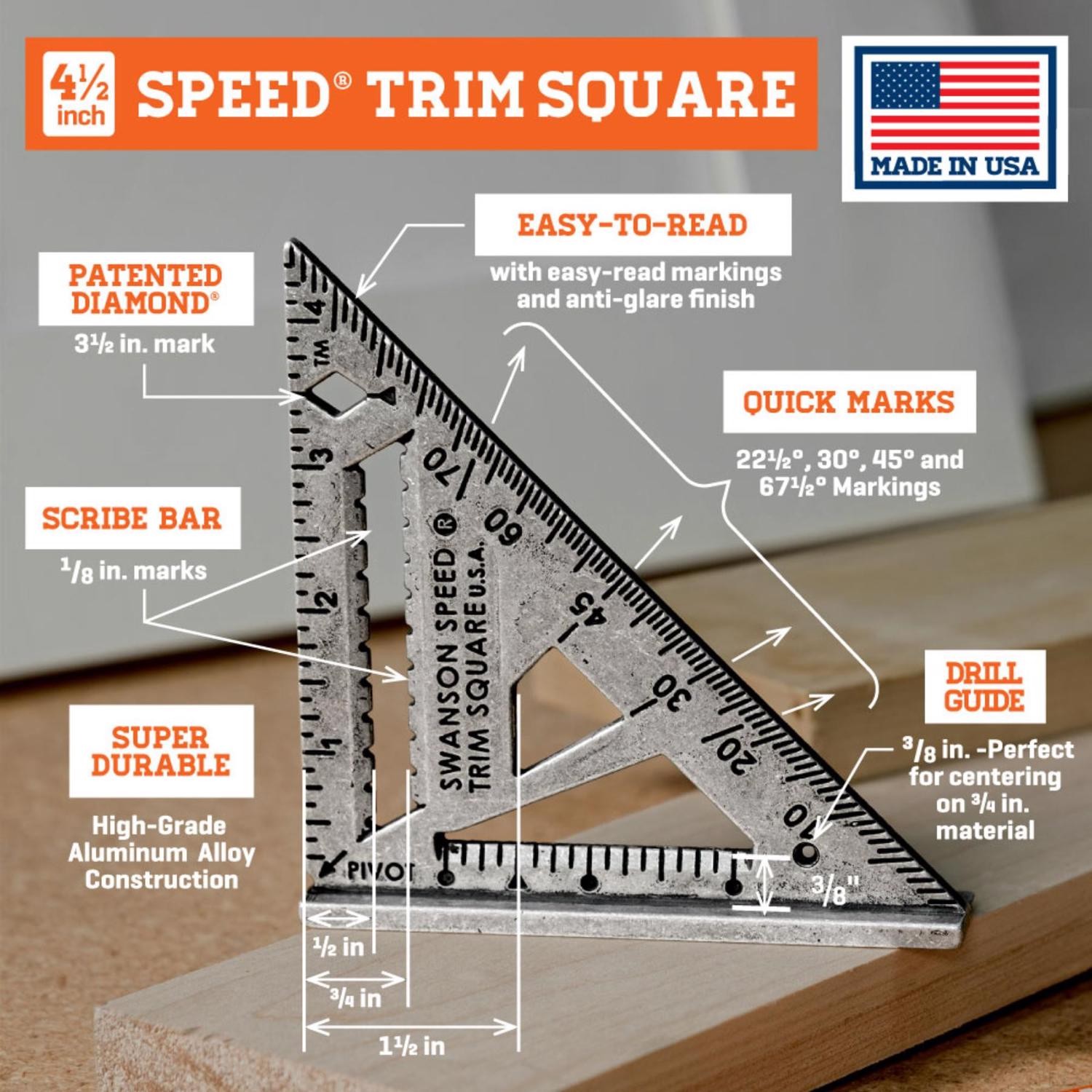 Swanson 4-1/2 in. L Aluminum Trim Speed Square