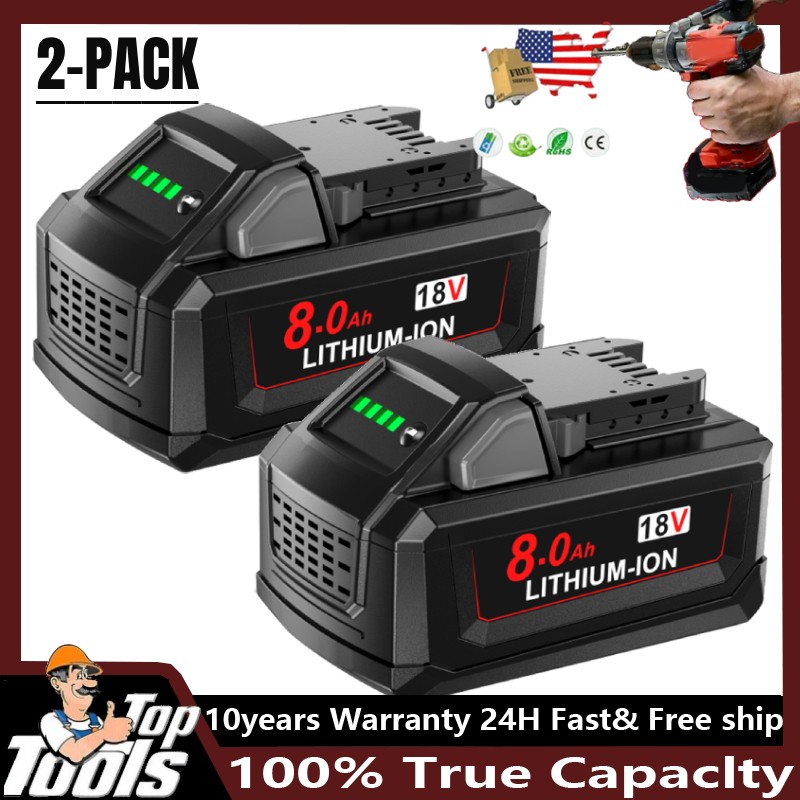 For Milwaukee for M18 8.0AH Battery Lithium Extended Capacity 48-11-1860 2-Pcs