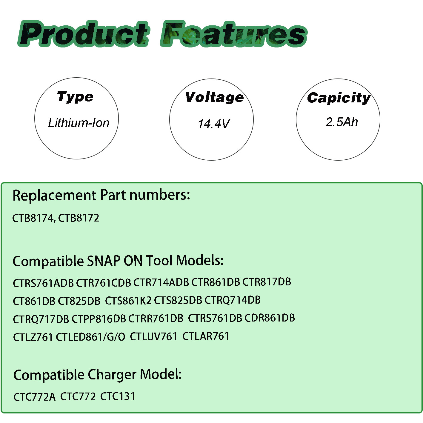 2 Pack For Snap-on 14.4V Battery CTB8174 CTB8172 CT861DB CTC722 CT825DB 2.5AH US
