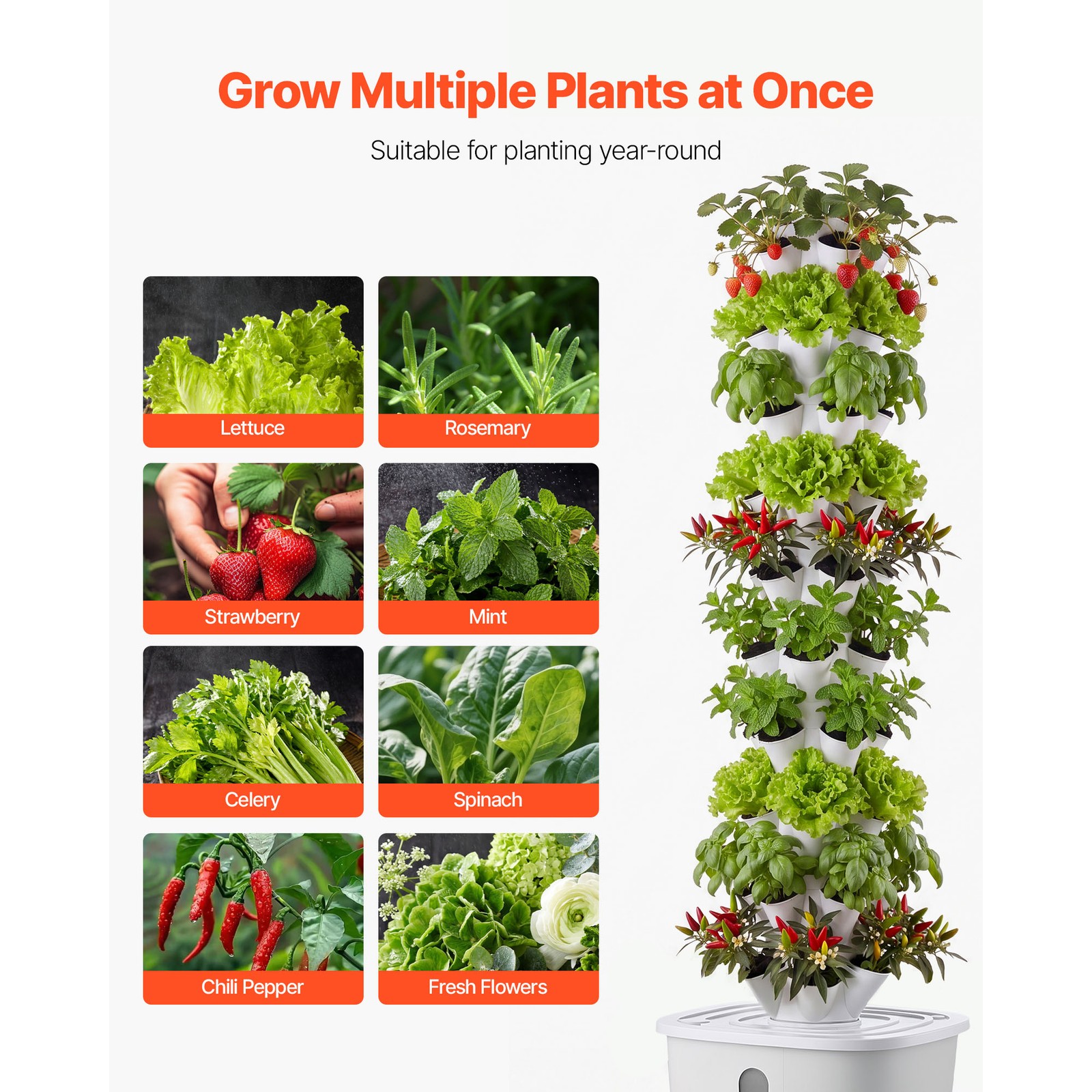 Uimoso Hydroponic Tower System with 50Pods and Mobile Base Vertical Gardening