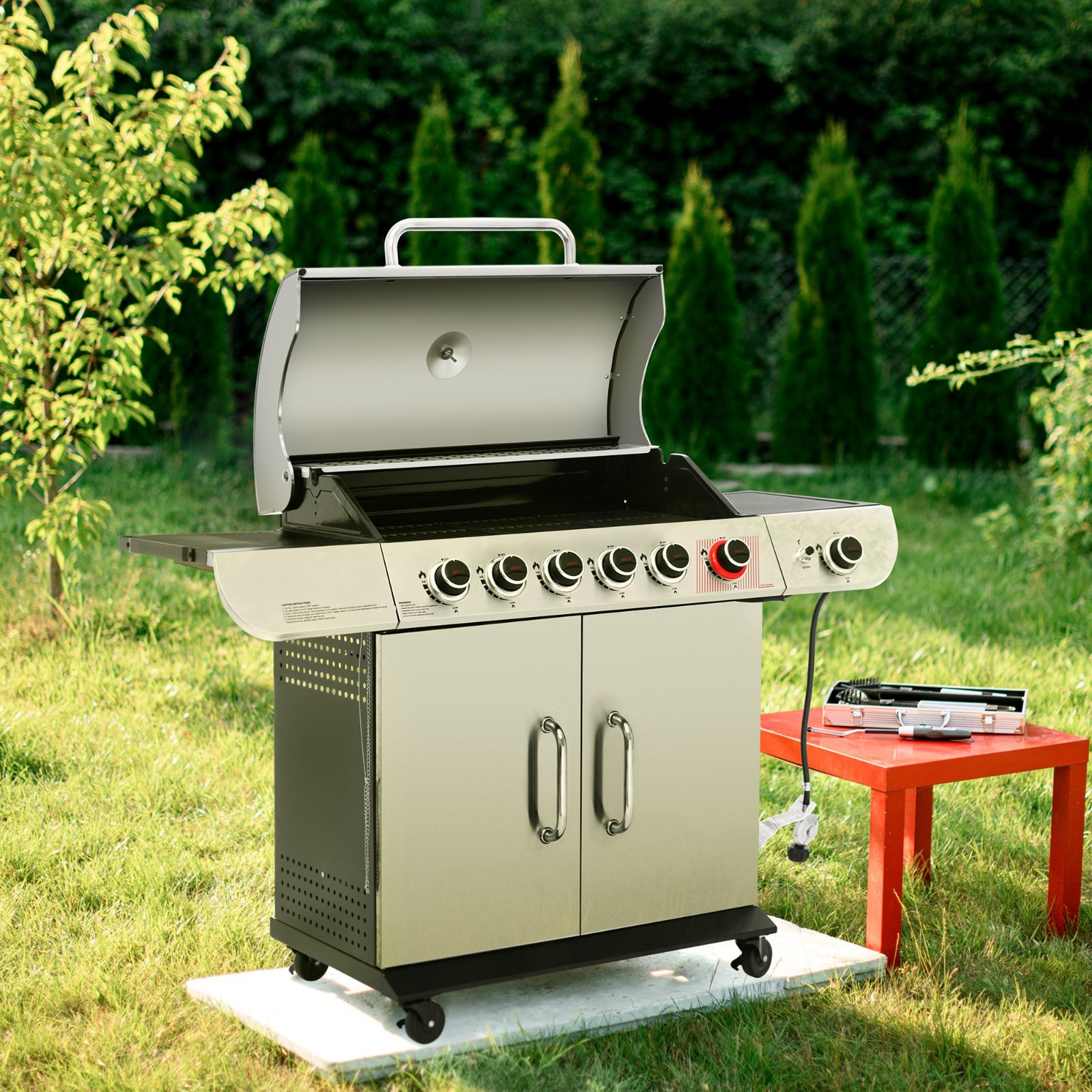 Royal Gourmet 6-Burner Gas Grill with Sear Burner ,Side Burner,and cover ,Silver