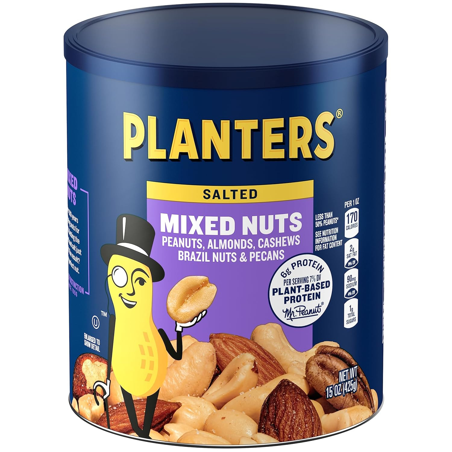 Planters Mixed Nuts, Less Than 50% Peanuts, 15 oz Canister, Assorted Variety