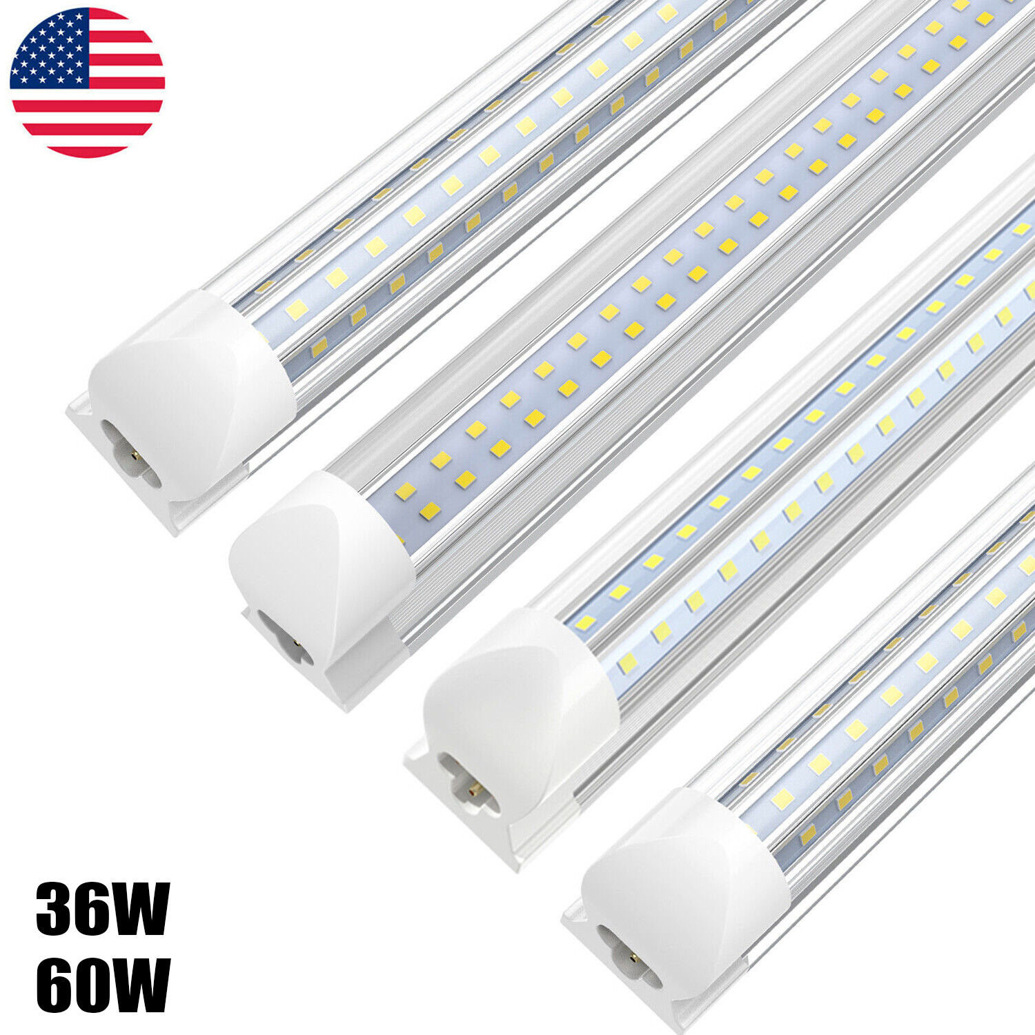 4FT T8 LED Shop Light Fixture 36W 60W LED Tube Light Bulbs 6500K Integrated US