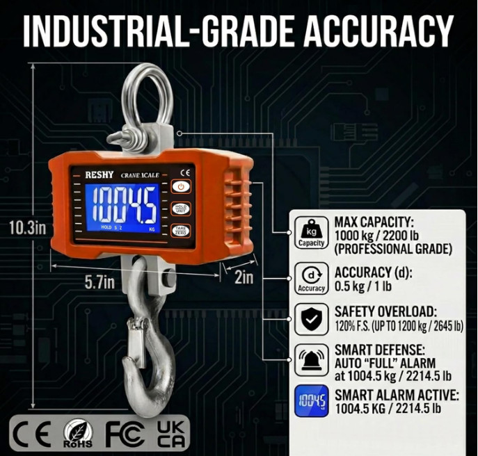 Balanza Colgante Digital CE 1000Kg para Construcción y Ganadería