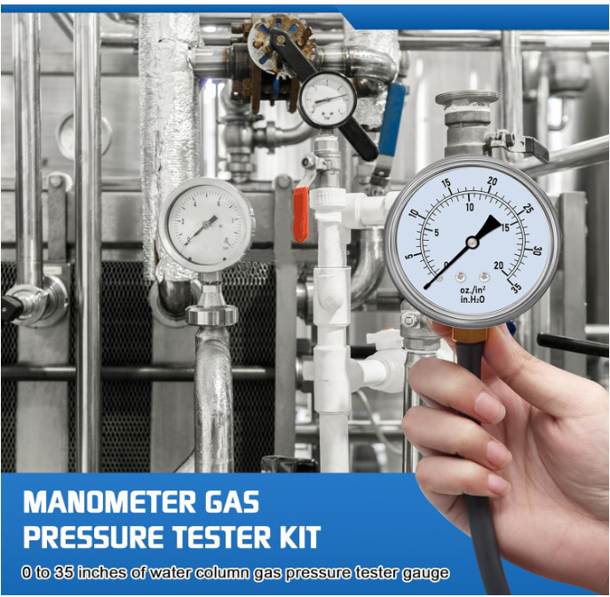 Gas Pressure Tester Manometer 0-35″ W.C with Gauge Hose for Natural LP Gas