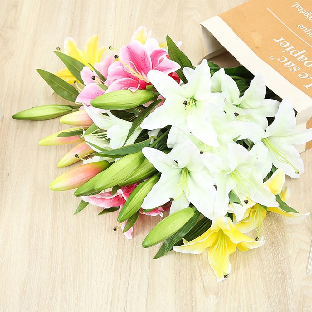41cm Real Touch 3D Lily Artificial Flowers White Fake Wedding Home Garden Decor