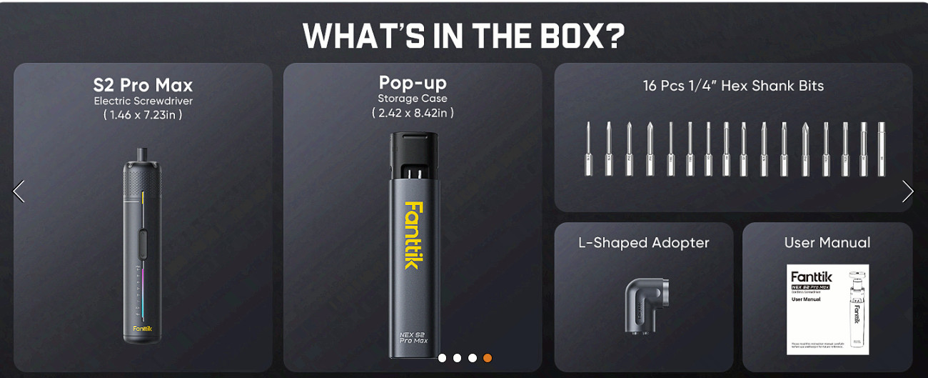 S2 Pro Max Cordless Screwdriver Set, 7 Torque, 16 Bits, Angle Adapter