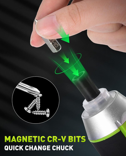 Electric Screwdriver Set, 3.7V Cordless with 3 Torque Green
