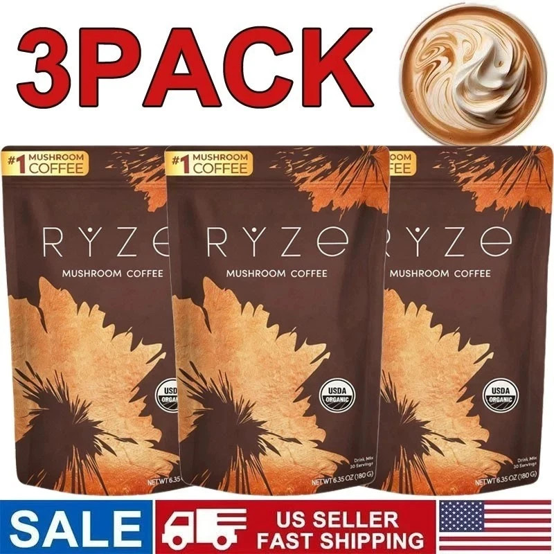 3 Pack Organic Ryze Mushroom Coffee 30 SERVINGS Instant Coffee New FREE SHIPPING