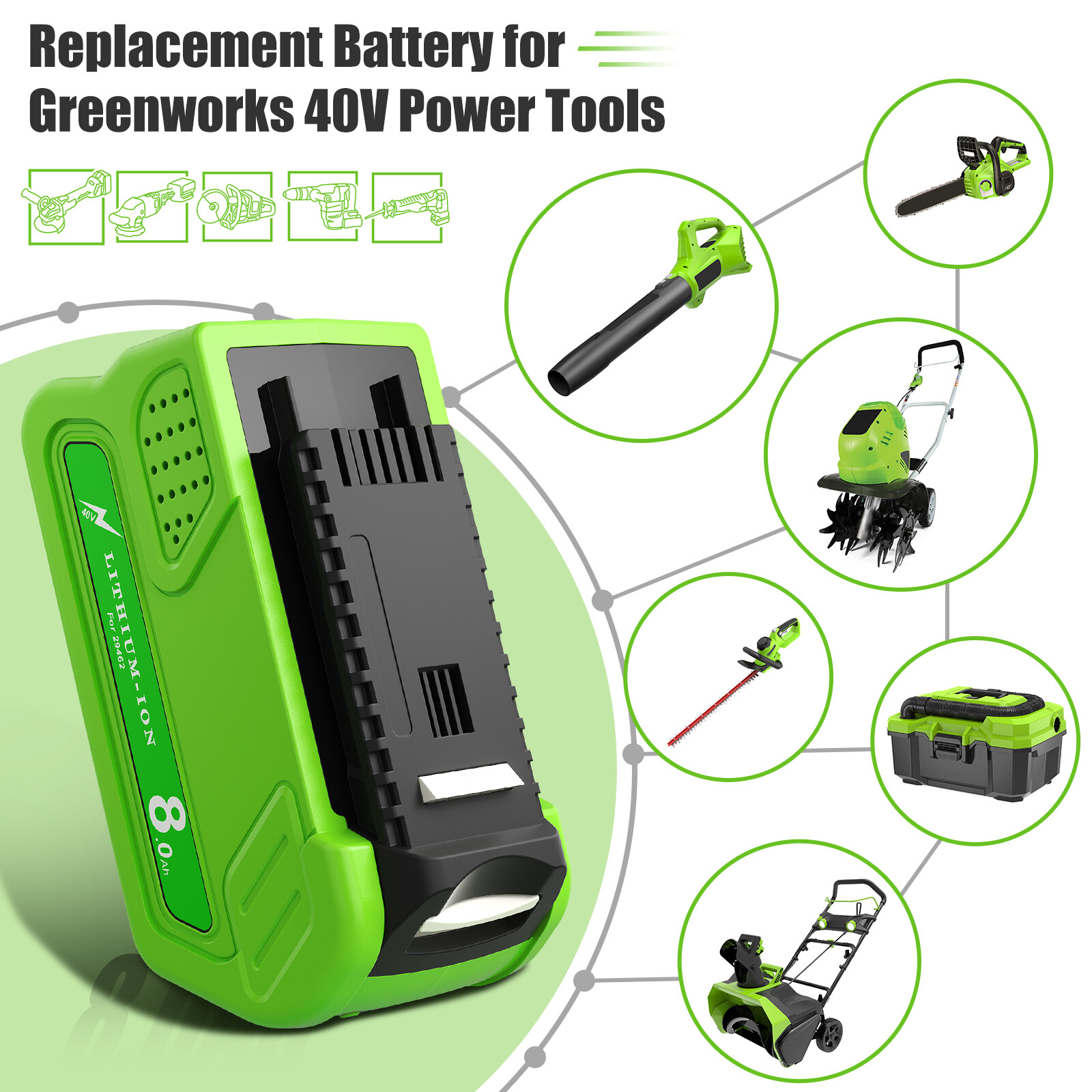 40V 6Ah For Greenworks G-MAX Lithium Battery 29472 29462 29252 20202 or Charger