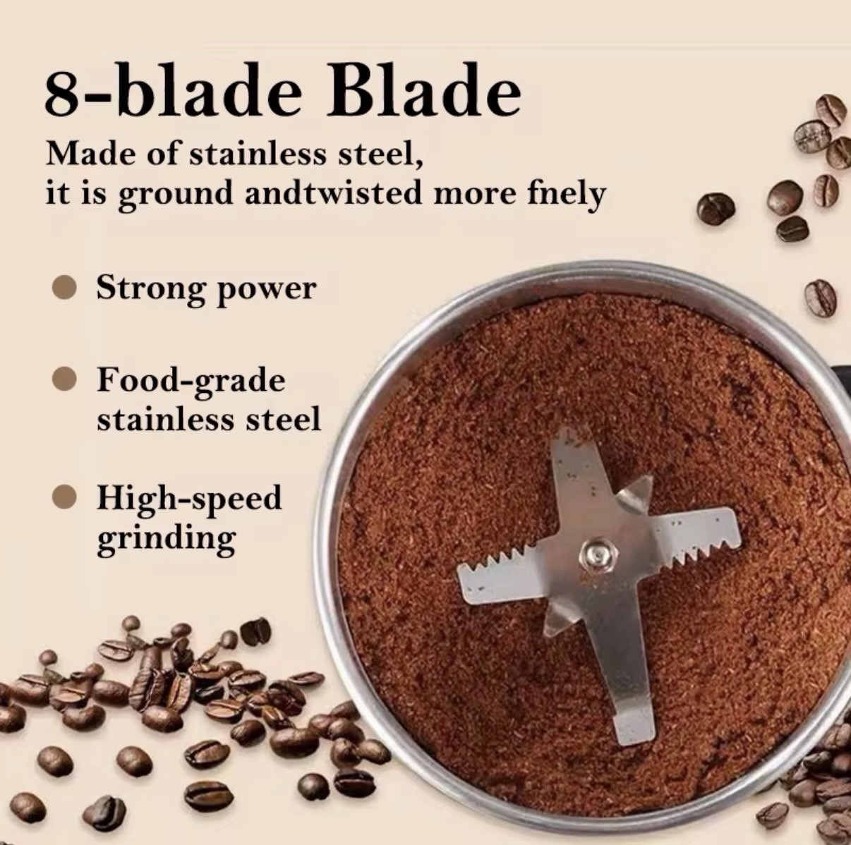 Electric Coffee Bean Grinder Nut Seed Grind Spice Crusher Mill Blender W/Handle