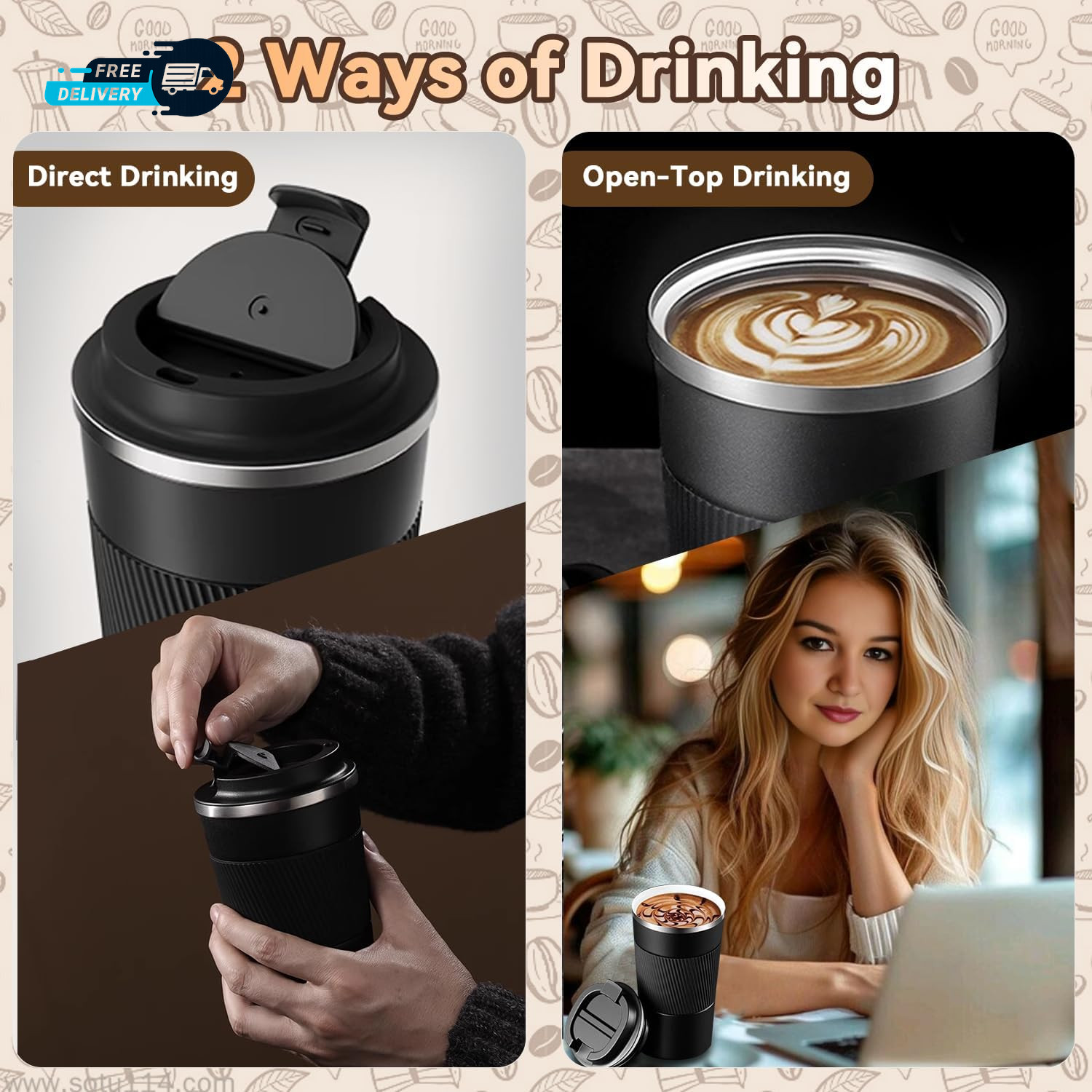 12OZ Travel Coffee Mug Insulated Coffee Cup with Spill Leak Proof Lid Portable.