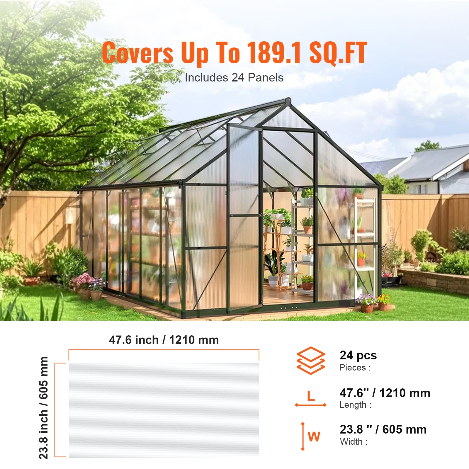 24 Pack Polycarbonate Greenhouse Panels 2′ X 4′ X 4mm UV Protected Roof Sheets
