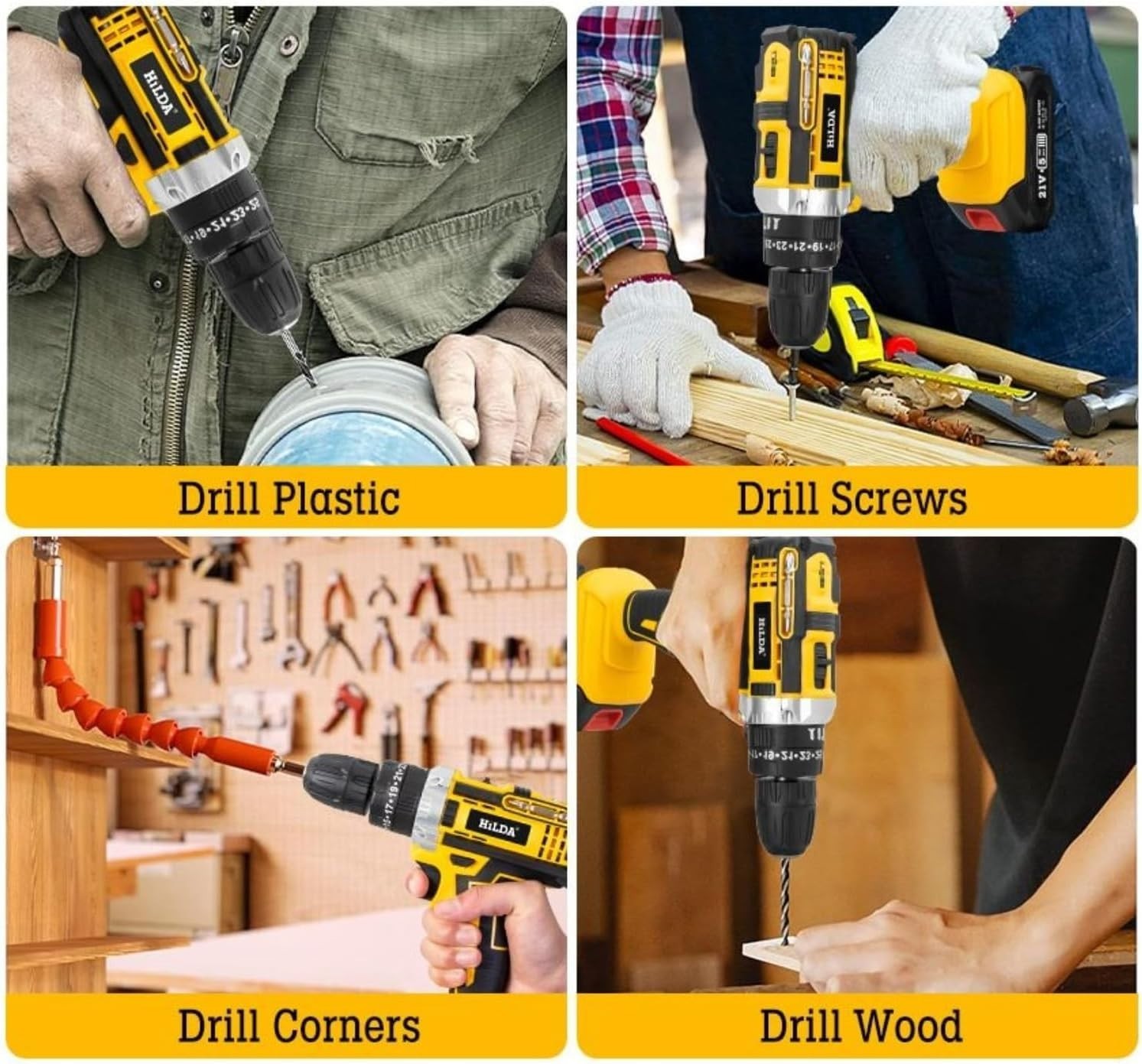 21V Cordless Drill Electric Screwdriver 3/8 Keyless Chuck Work Light