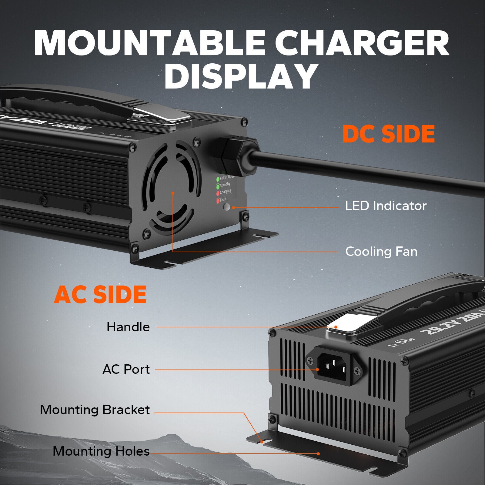 LiTime 29.2V 20A AC-DC Smart Charger for 24V Lithium LiFePO4 Battery-refurbished
