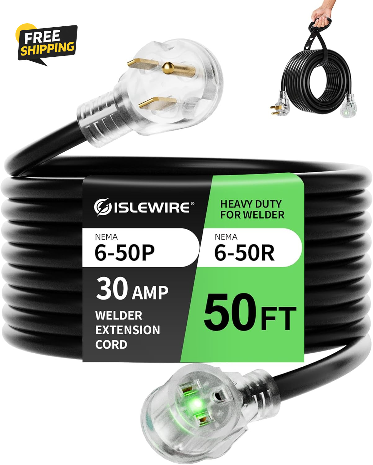 50Ft 250V Welder Extension Cord, 10 Gauge Heavy Duty Outdoor Welding Cord