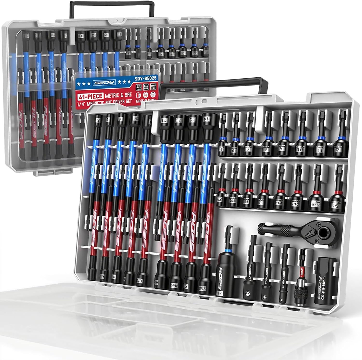 41-Piece Premium 1/4″ Drive Magnetic Impact Nut Driver Set Metric & SAE Standard