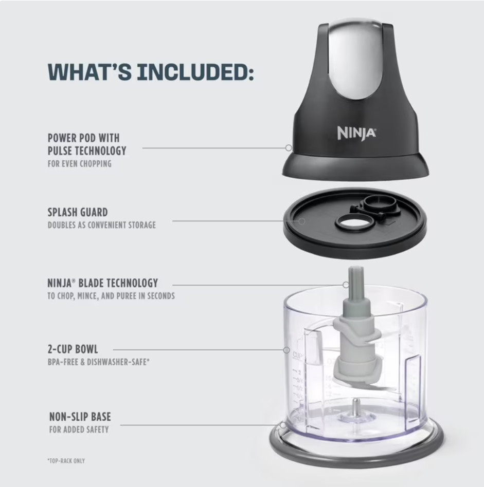 Ninja Express Chop 2 Cup Food Chopper One Touch Pulse NJ100 Gray