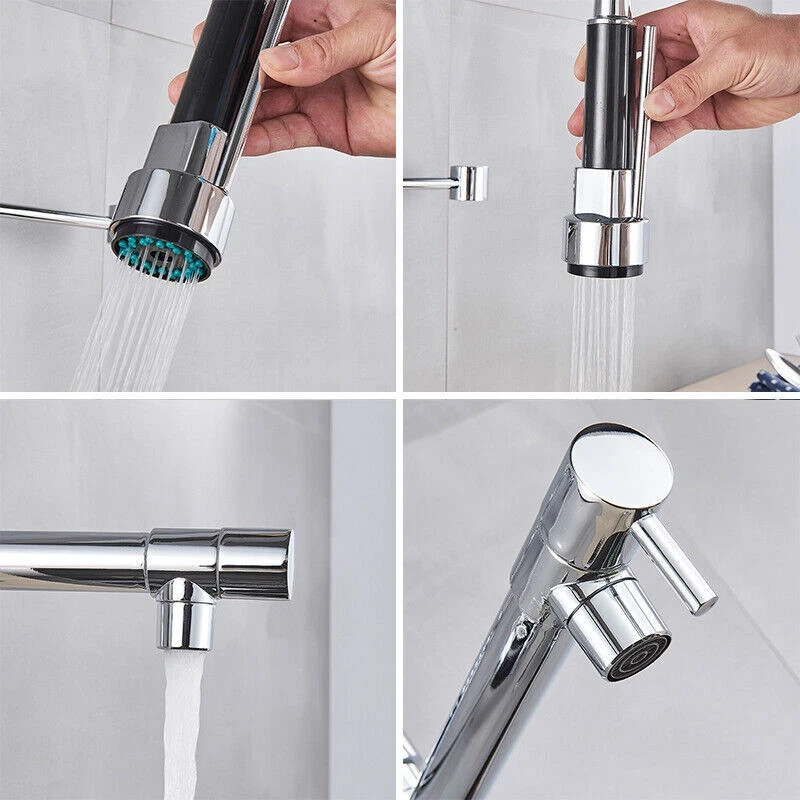 Chrome Kitchen Faucet Swivel Single Handle Sink Pull Down Sprayer Mixer Tap