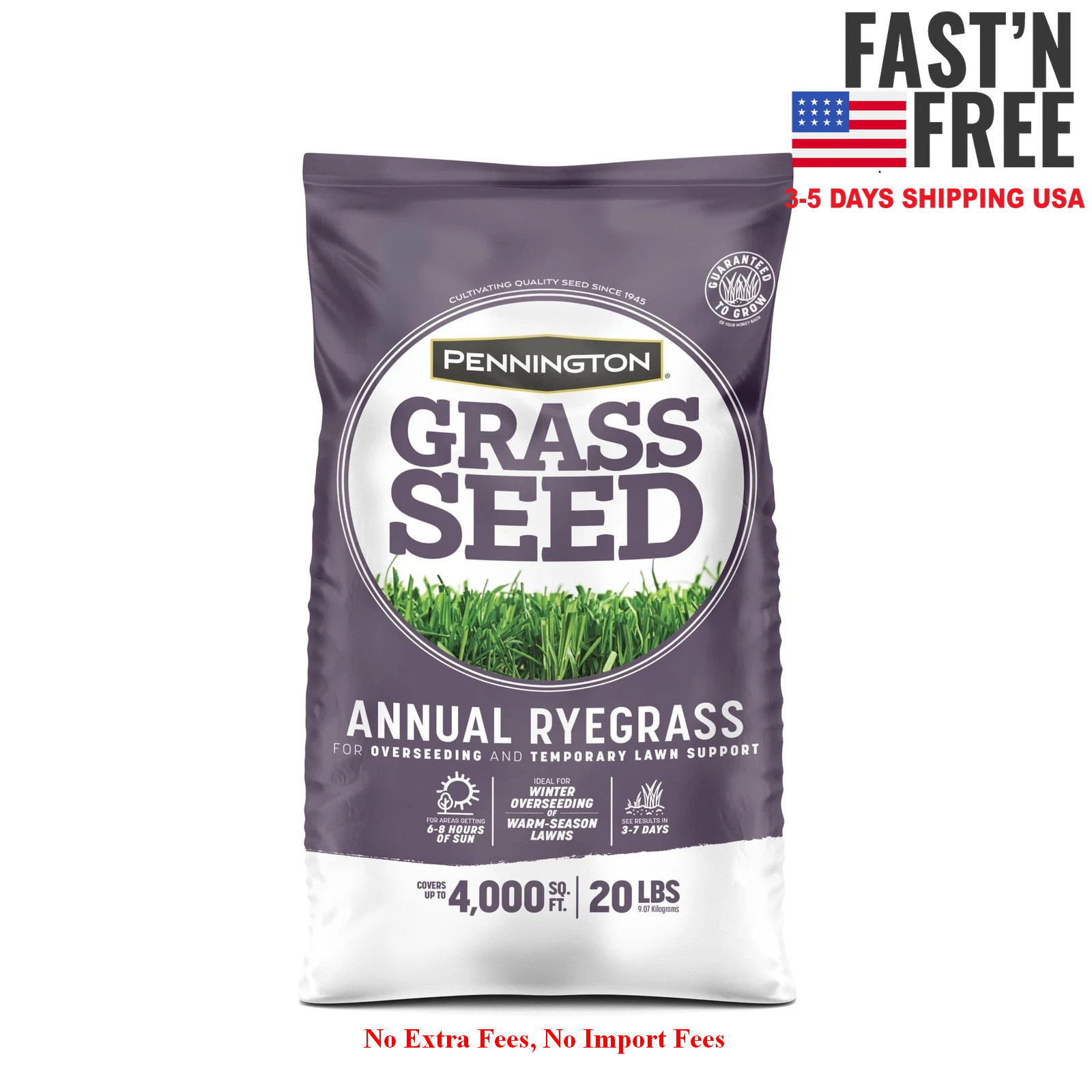 Pennington Annual Ryegrass Grass Seed, for Sun to Partial Shade, 20 lb, NEW USA