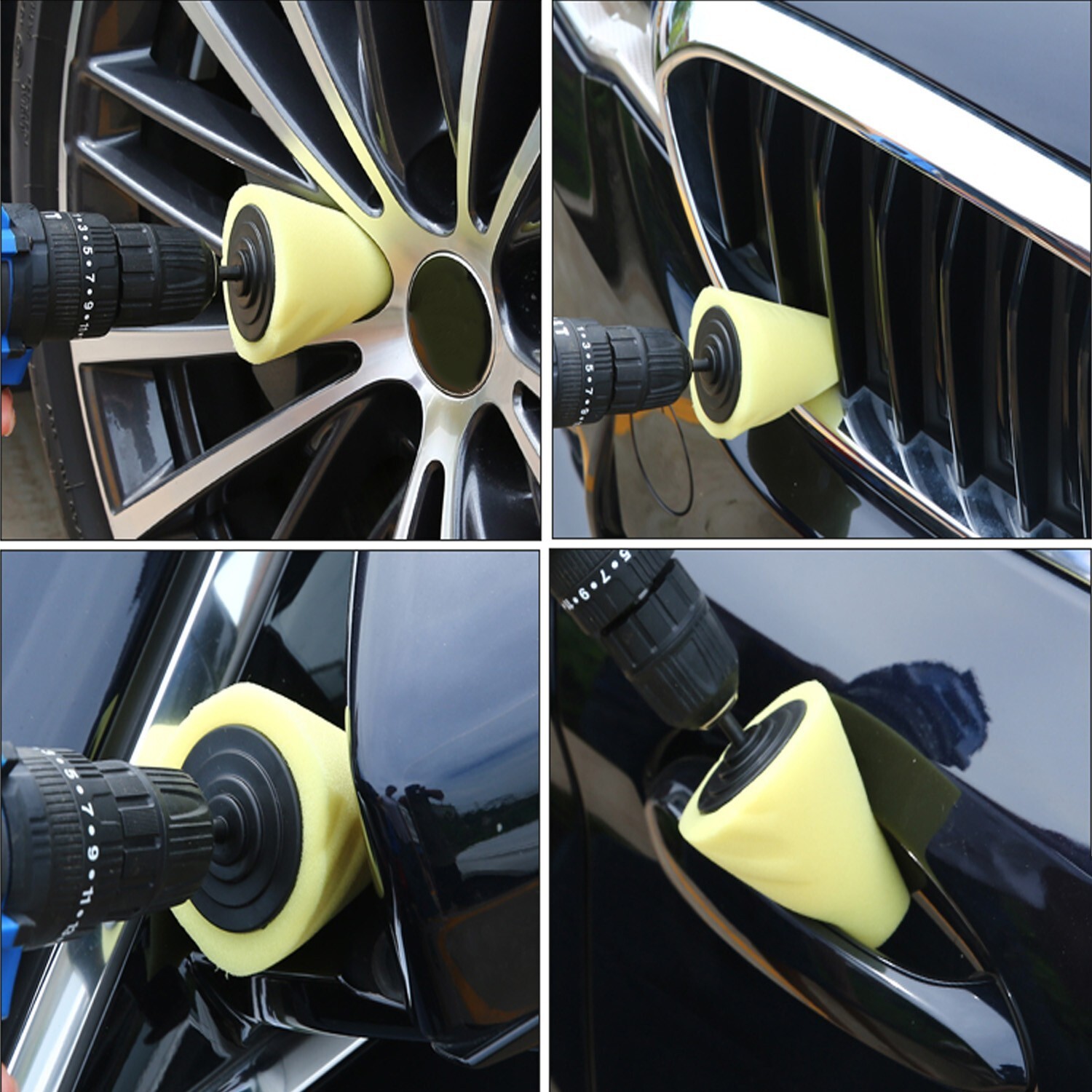 5Pcs Foam Drill Polishing Cone Ball Pads Kit Car Waxing Buffing Wheel Polisher