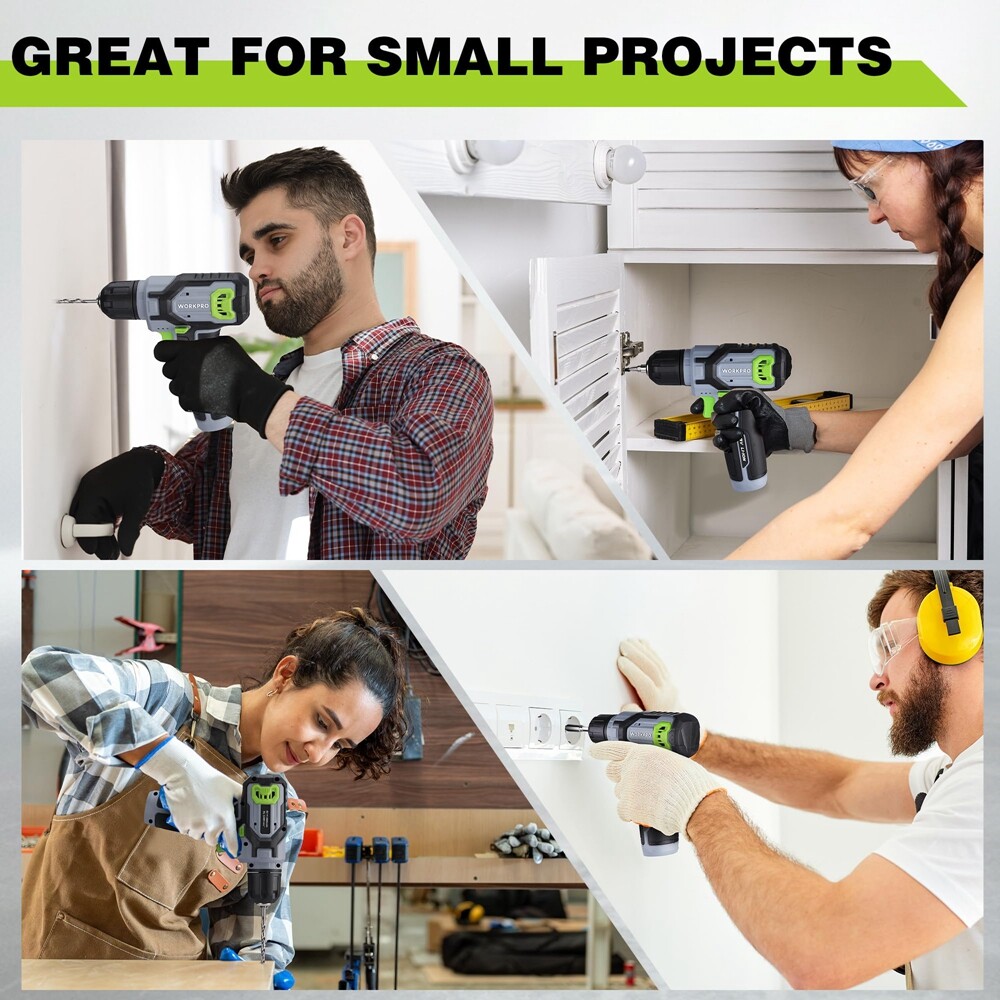 WORKPRO 8V Cordless Drill Driver Set 53pcs Bit Electric Drill 3/8″ Keyless Chuck