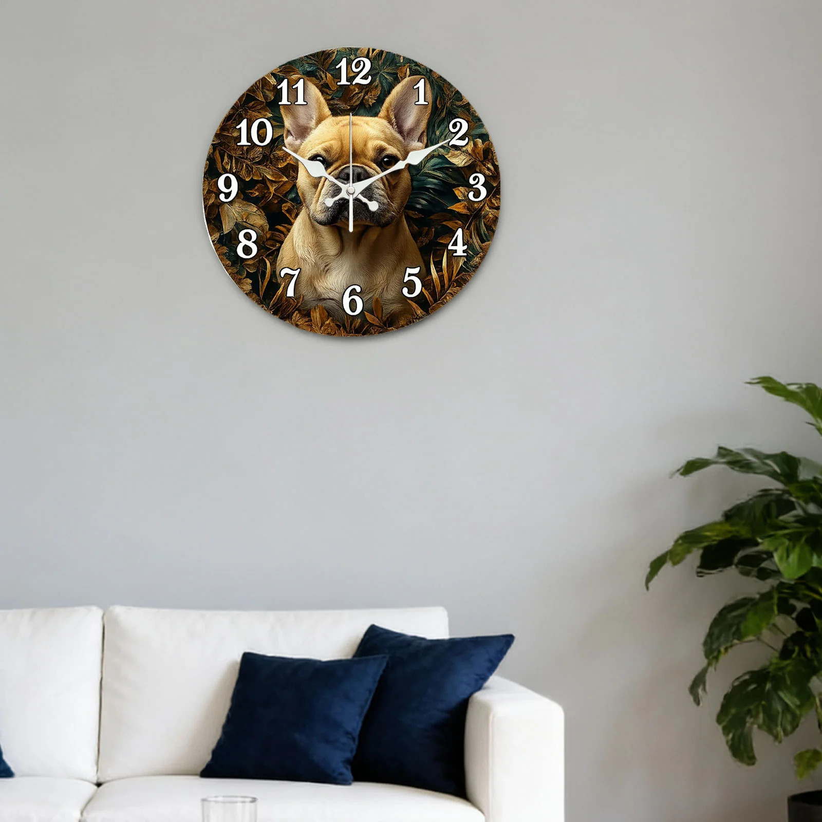 French Bulldog Wall Clock Wooden Silent Clock No Battery Holiday Home Decors