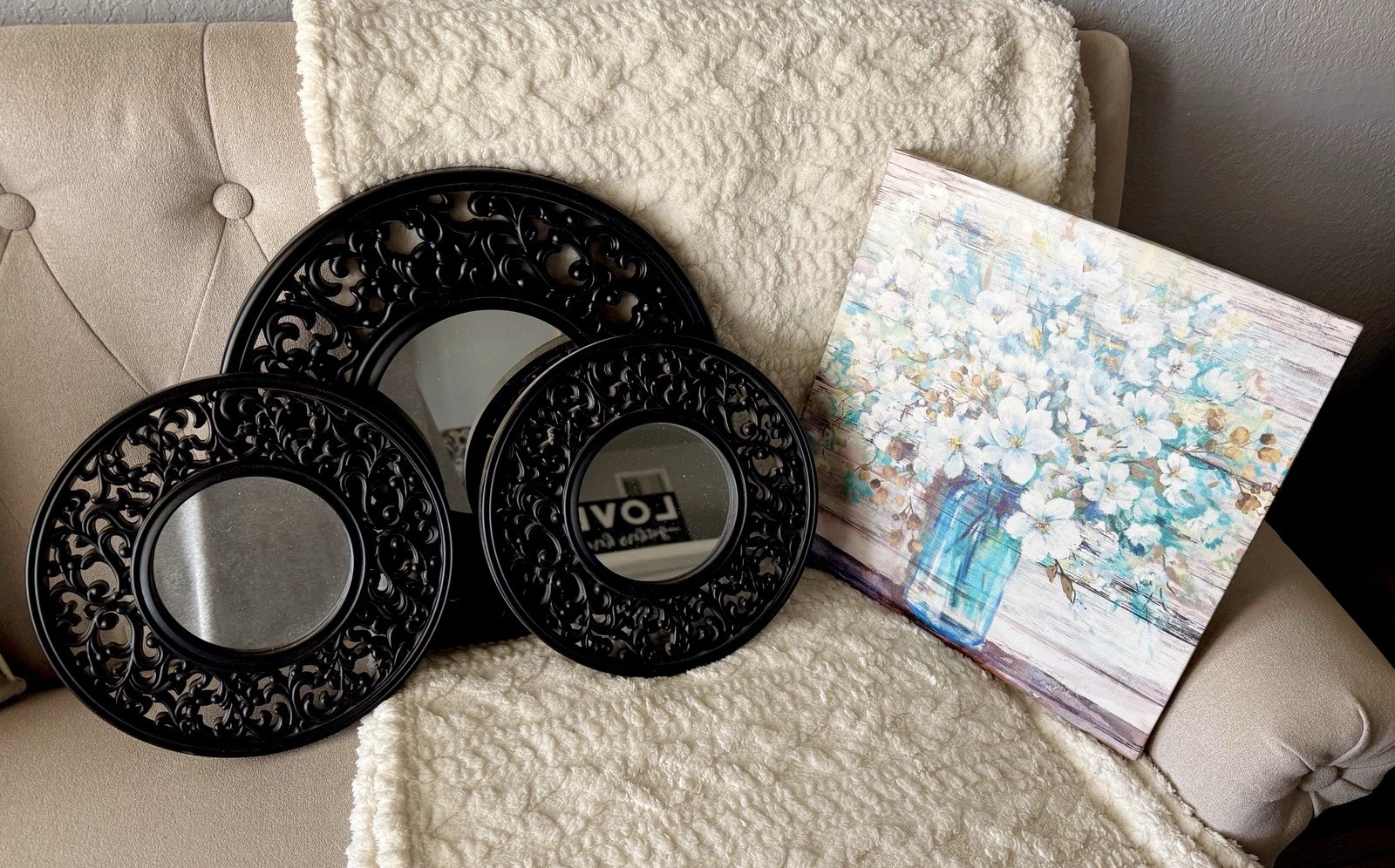 Wall Art Set 13×13 Canvas & 3 Beautiful Mirrors Perfect For Any Room Or Office