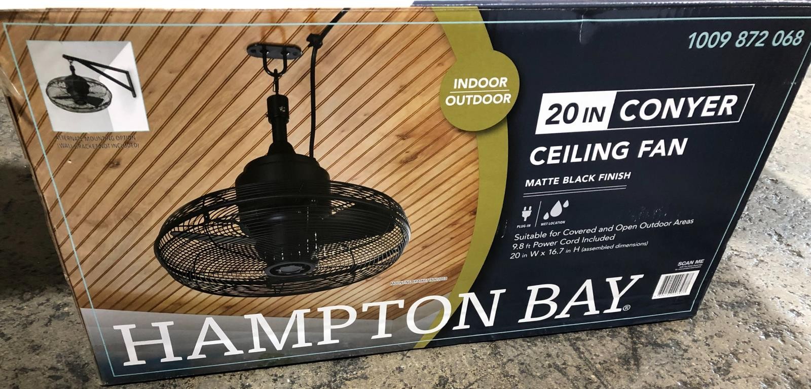 Hampton Bay Conyer 20 in. Indoor/Outdoor 3 speed Anywhere Fan Black New Sealed