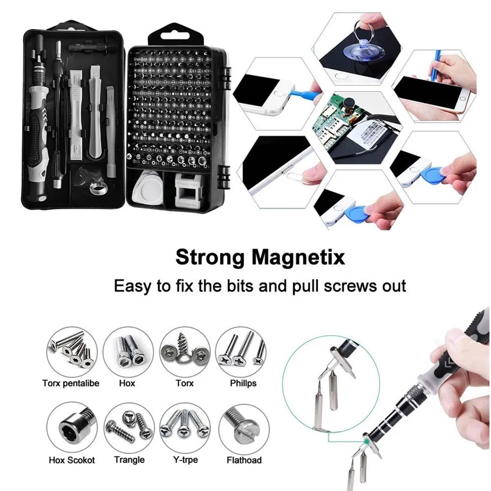 Magnetic Precision 115 in 1 Repair Screwdriver Set PC Phone Electronics Tool KBD