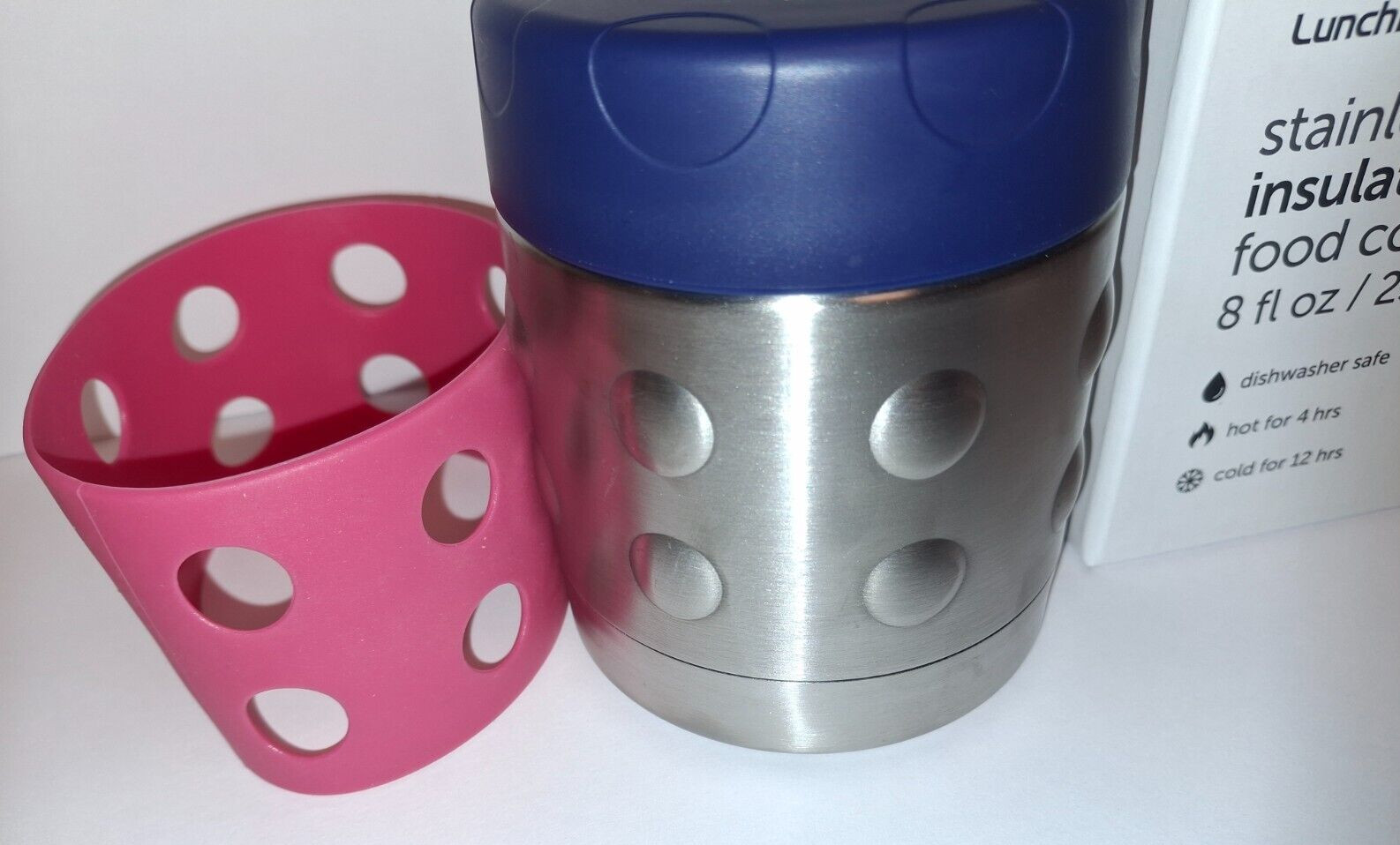 8oz Pink or Blue Dots Jar LUNCH BOTS Triple Insulated Hot/Cold Container Thermos