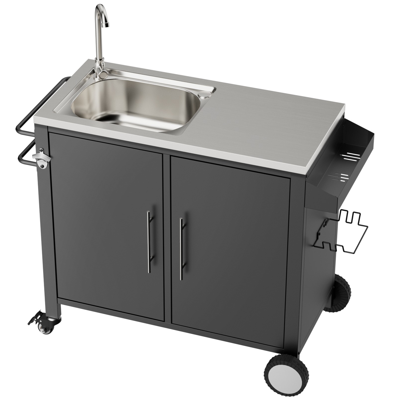 Outdoor Grill Cart Sink Station 304 Stainless Steel Cabinet Wheels 38x18x35in