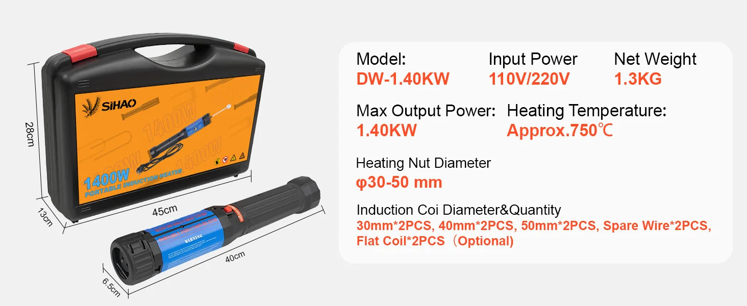 VEVOR 1400w Magnetic Induction Heater Kit Handheld Nut Buster Tool Rusty Screw